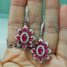 Load image into Gallery viewer, Pure 92.5 Sterling Silver Ruby Dangle Earrings - Enumu