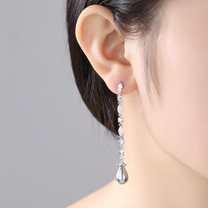 Gray Pearl and Swiss CZ Dangle Earrings - Enumu