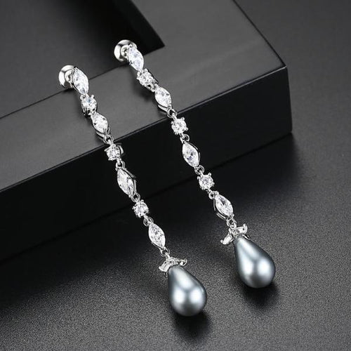 Gray Pearl and Swiss CZ Dangle Earrings - Enumu