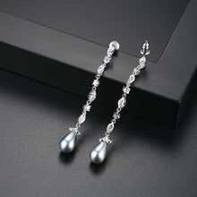 Load image into Gallery viewer, Gray Pearl and Swiss CZ Dangle Earrings - Enumu