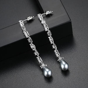 Gray Pearl and Swiss CZ Dangle Earrings - Enumu