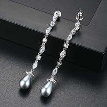 Load image into Gallery viewer, Gray Pearl and Swiss CZ Dangle Earrings - Enumu