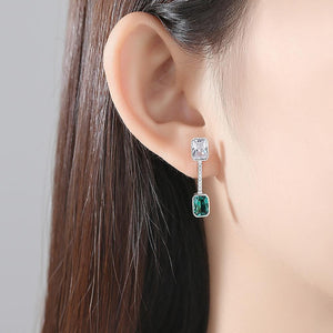 Sterling Silver Emerald and CZ Dangle Earrings - Enumu