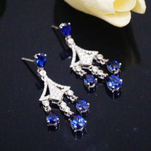 Load image into Gallery viewer, Pure 92.5 Sterling Silver Blue Sapphire &amp; CZ Dangle Earrings - Enumu
