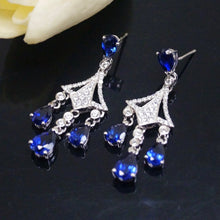 Load image into Gallery viewer, Pure 92.5 Sterling Silver Blue Sapphire &amp; CZ Dangle Earrings - Enumu
