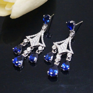 Pure 92.5 Sterling Silver Blue Sapphire & CZ Dangle Earrings - Enumu