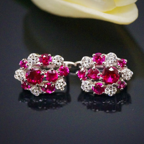 Pure 92.5 Sterling Silver Ruby & CZ Studs - Enumu