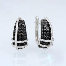Load image into Gallery viewer, Pure 92.5 Sterling Silver Black Sapphire &amp; CZ Earrings - Enumu