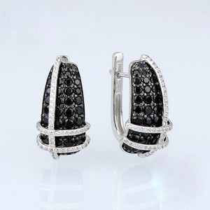 Pure 92.5 Sterling Silver Black Sapphire & CZ Earrings - Enumu
