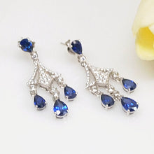 Load image into Gallery viewer, Pure 92.5 Sterling Silver Blue Sapphire &amp; CZ Dangle Earrings - Enumu