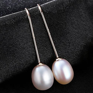 Pure 92.5 Sterling Silver Natural Pearl Dangle Earrings - Enumu