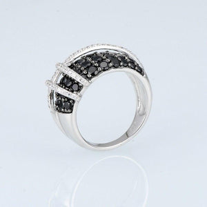 Sterling Silver Black Sapphire & CZ Ring - Enumu