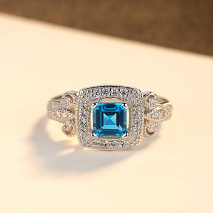 Pure 92.5 Sterling Silver Designer CZ & Blue Topaz Ring - Enumu