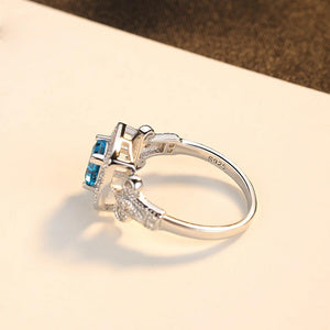 Pure 92.5 Sterling Silver Designer CZ & Blue Topaz Ring - Enumu