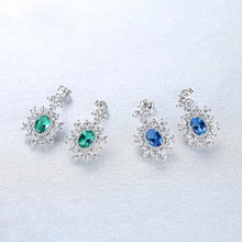 Load image into Gallery viewer, PURE 92.5 STERLING SILVER EMERALD &amp; CZ DANGLE EARRINGS - Enumu
