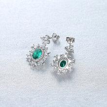 Load image into Gallery viewer, PURE 92.5 STERLING SILVER EMERALD &amp; CZ DANGLE EARRINGS - Enumu