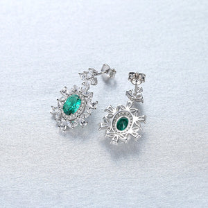 PURE 92.5 STERLING SILVER EMERALD & CZ DANGLE EARRINGS - Enumu