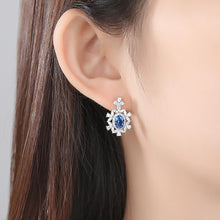 Load image into Gallery viewer, PURE 92.5 STERLING SILVER EMERALD &amp; CZ DANGLE EARRINGS - Enumu