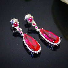 Load image into Gallery viewer, Pure 92.5 Sterling Silver 8.89 Ct Ruby &amp; CZ Dangle Earrings - Enumu