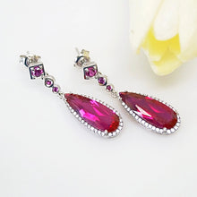 Load image into Gallery viewer, Pure 92.5 Sterling Silver 8.89 Ct Ruby &amp; CZ Dangle Earrings - Enumu