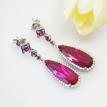 Load image into Gallery viewer, Pure 92.5 Sterling Silver 8.89 Ct Ruby &amp; CZ Dangle Earrings - Enumu