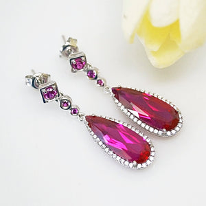 Pure 92.5 Sterling Silver 8.89 Ct Ruby & CZ Dangle Earrings - Enumu