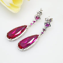 Load image into Gallery viewer, Pure 92.5 Sterling Silver 8.89 Ct Ruby &amp; CZ Dangle Earrings - Enumu