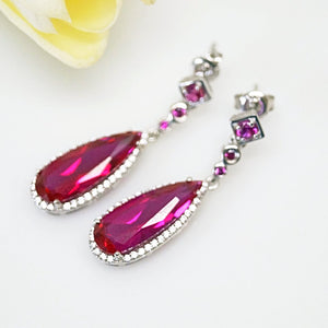 Pure 92.5 Sterling Silver 8.89 Ct Ruby & CZ Dangle Earrings - Enumu