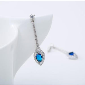Blue Sapphire Designer Long Dangle Earrings - Enumu