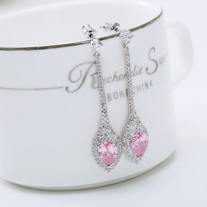 Pink Tourmaline Designer Long Dangle Earrings - Enumu