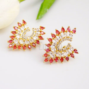 Big Ruby and CZ Studs/ Earrings - Enumu