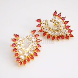 Big Ruby and CZ Studs/ Earrings - Enumu