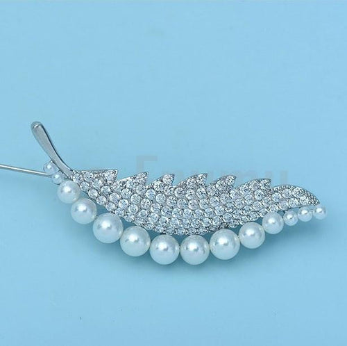 Pearl Leaf Brooch or Saree Pin - Enumu
