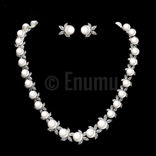 Single Line Pearl Necklace Set - Enumu