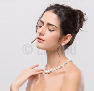 Single Line Pearl Necklace Set - Enumu