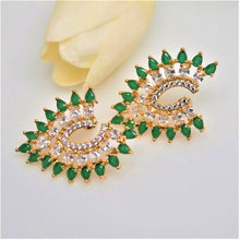 Load image into Gallery viewer, Big Emerald and CZ Studs /Earrings
