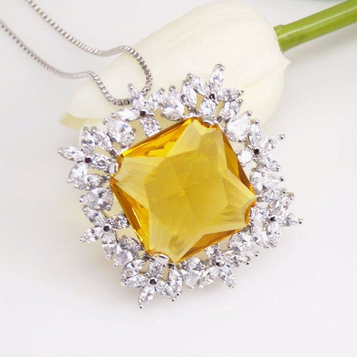 Big Citrine Pendant with Chain - Enumu