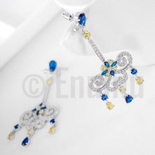 Load image into Gallery viewer, Classy Blue Sapphire Long Dangle Earrings - Enumu