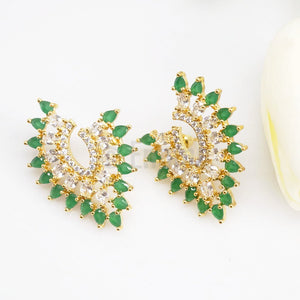 Big Emerald and CZ Studs /Earrings - Enumu