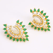 Load image into Gallery viewer, Big Emerald and CZ Studs /Earrings - Enumu