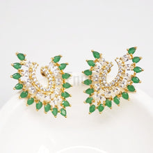 Load image into Gallery viewer, Big Emerald and CZ Studs /Earrings - Enumu