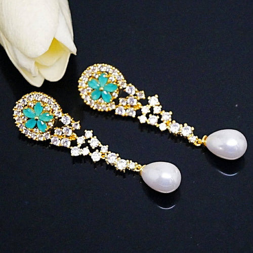 Emerald Pearl Long Dangle Earrings - Enumu
