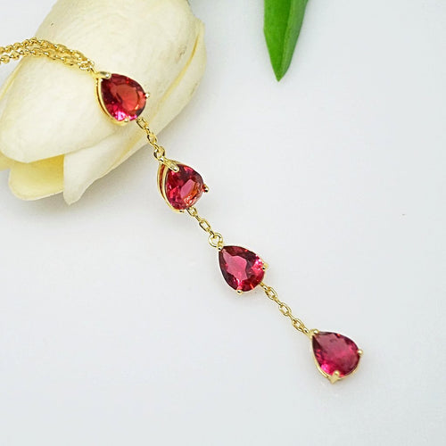 Ruby Long Pendant with Chain - Enumu