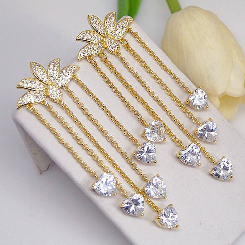 Super Long Lotus Swiss Zircon Dangle Earrings - Enumu