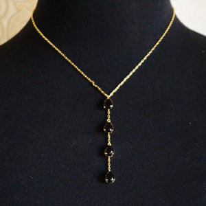 Black Sapphire Long Pendant with Chain - Enumu