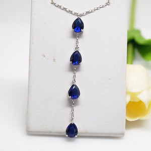 Blue Sapphire Long Pendant with Chain - Enumu