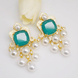 YGP Emerald Pearl Dangle Earrings - Enumu