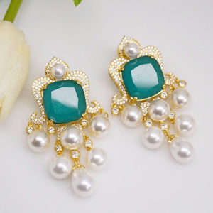 YGP Emerald Pearl Dangle Earrings - Enumu