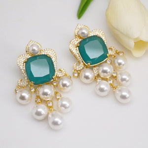 YGP Emerald Pearl Dangle Earrings - Enumu