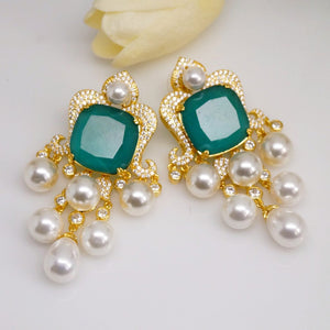 YGP Emerald Pearl Dangle Earrings - Enumu